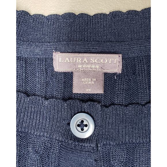 Laura Scott Navy Blue Cable Knit Cardigan Sweater Womens Plus 2X Tulip Neckline - Picture 4 of 9